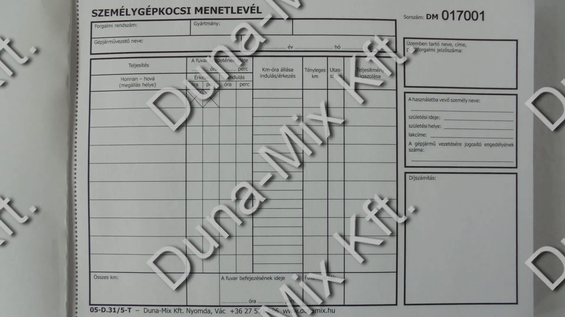 Személygépkocsi menetlevél